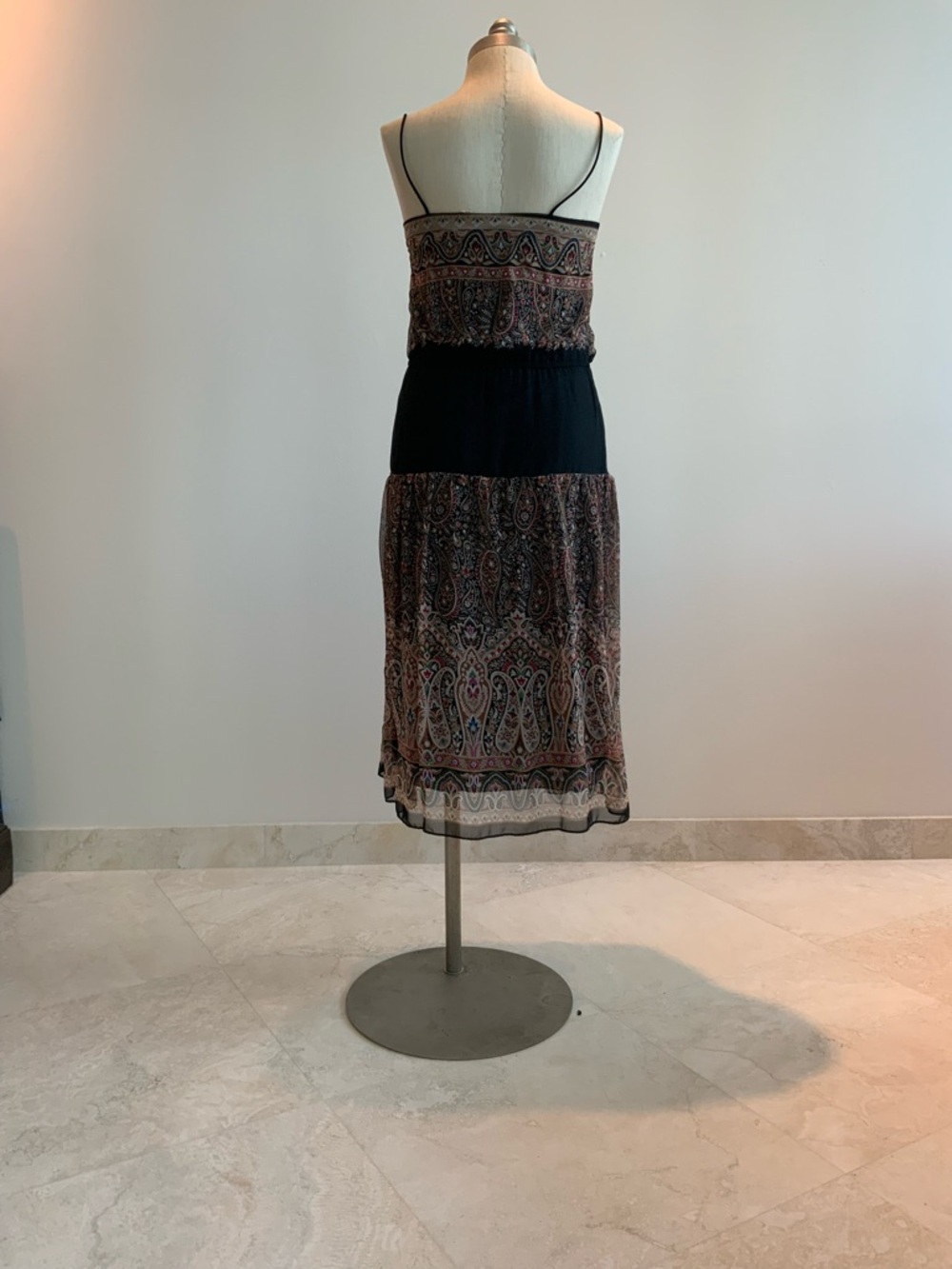 Vtg Boho Black Paisley Print Strap Spaghetti Midi Dress Sz S - Picture 3 of 5
